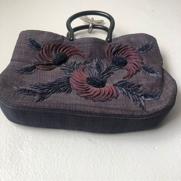 Vintage beaded purple floral feather design vintage handbag - Picture 5 of 11